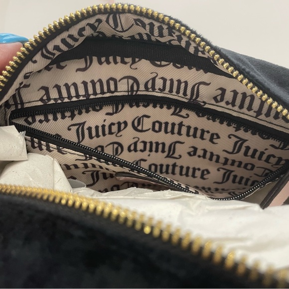 Juicy Couture Liquorice Heritage Crossbody Black And Pink Velour Bag Purse NEW - Picture 8 of 13